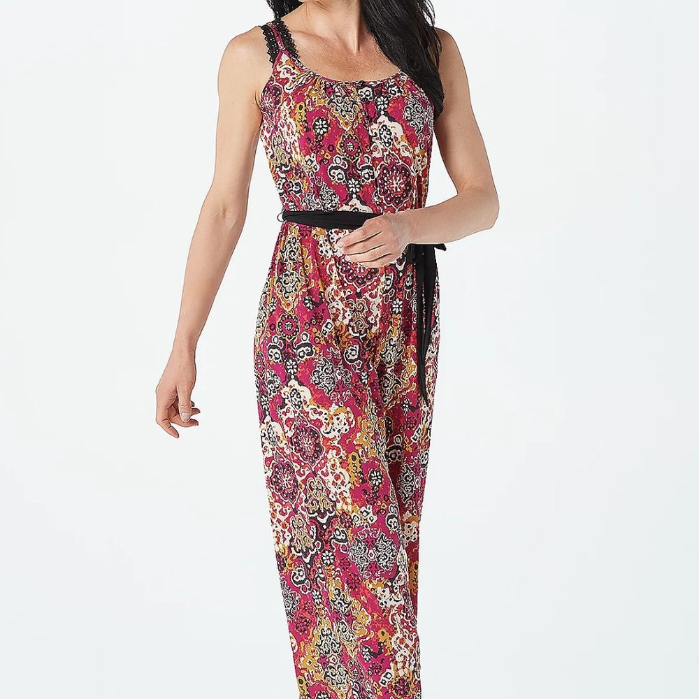 L Susan Graver Petite Print Liquid Knit Jumpsuit